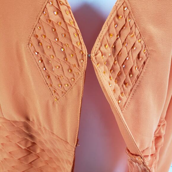 Tally Taylor Paris Rome Orange Beaded Diamond Waffle Detail Blazer Jacket 14 - Picture 10 of 12